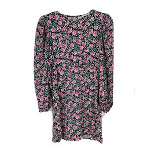 Zara Long Sleeve Tunic Mini Dress Rose Floral Print Puff Sleeve Sz L